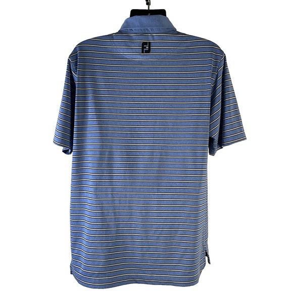 Footjoy Men Lg Shirt Blue Black Stripe Polo Short Sleeve Golf Casual Performance - Picture 3 of 15